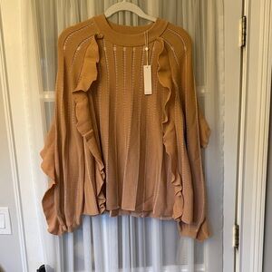Rebecca Taylor Ruffled Camel Sweater